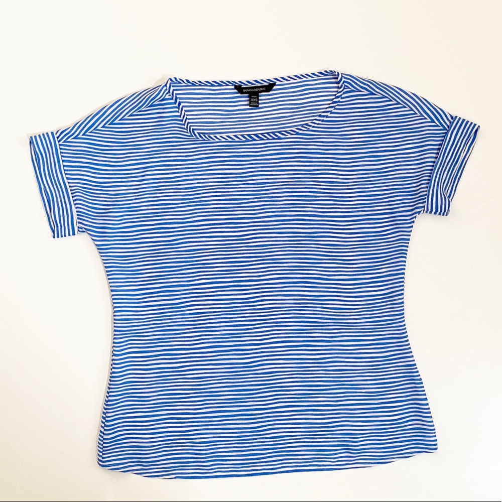 Banana Republic White and Blue Stripes Cheer Top